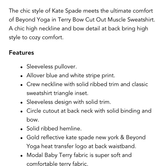 Kate Spade x Beyond Yoga sleeveless sweatshirt - Picture 4 of 8